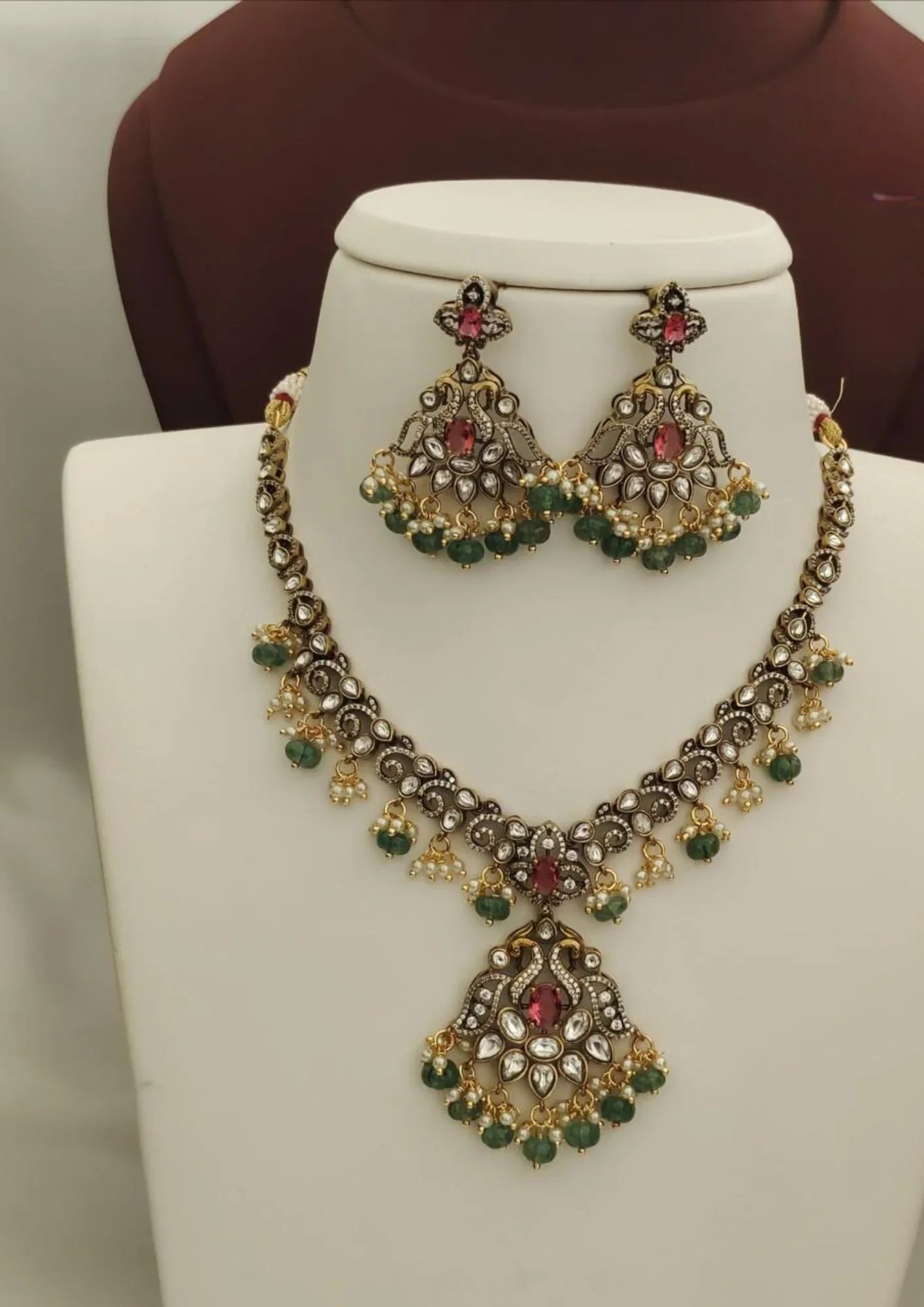 Janvi Kundan and beads necklace with earrings